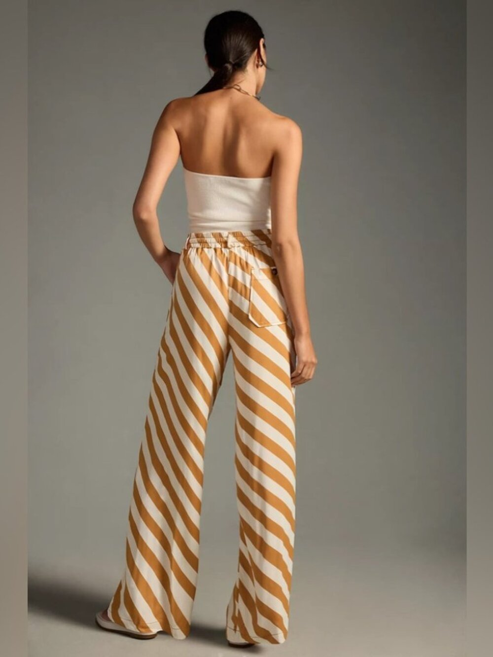 Anthro Maeve Straight Leg Pull on Silk Striped Pants - Picture 3 of 9